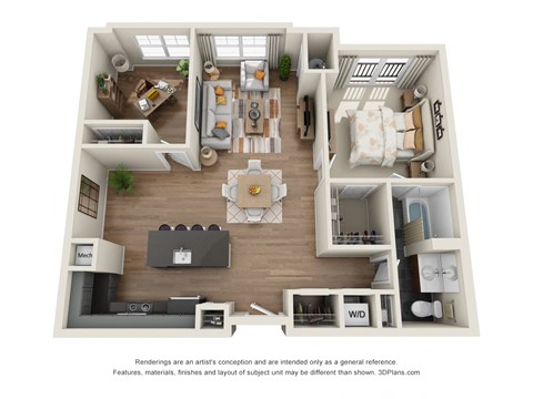 Floor plan for 2 beds, 2 baths, 1218 sqft